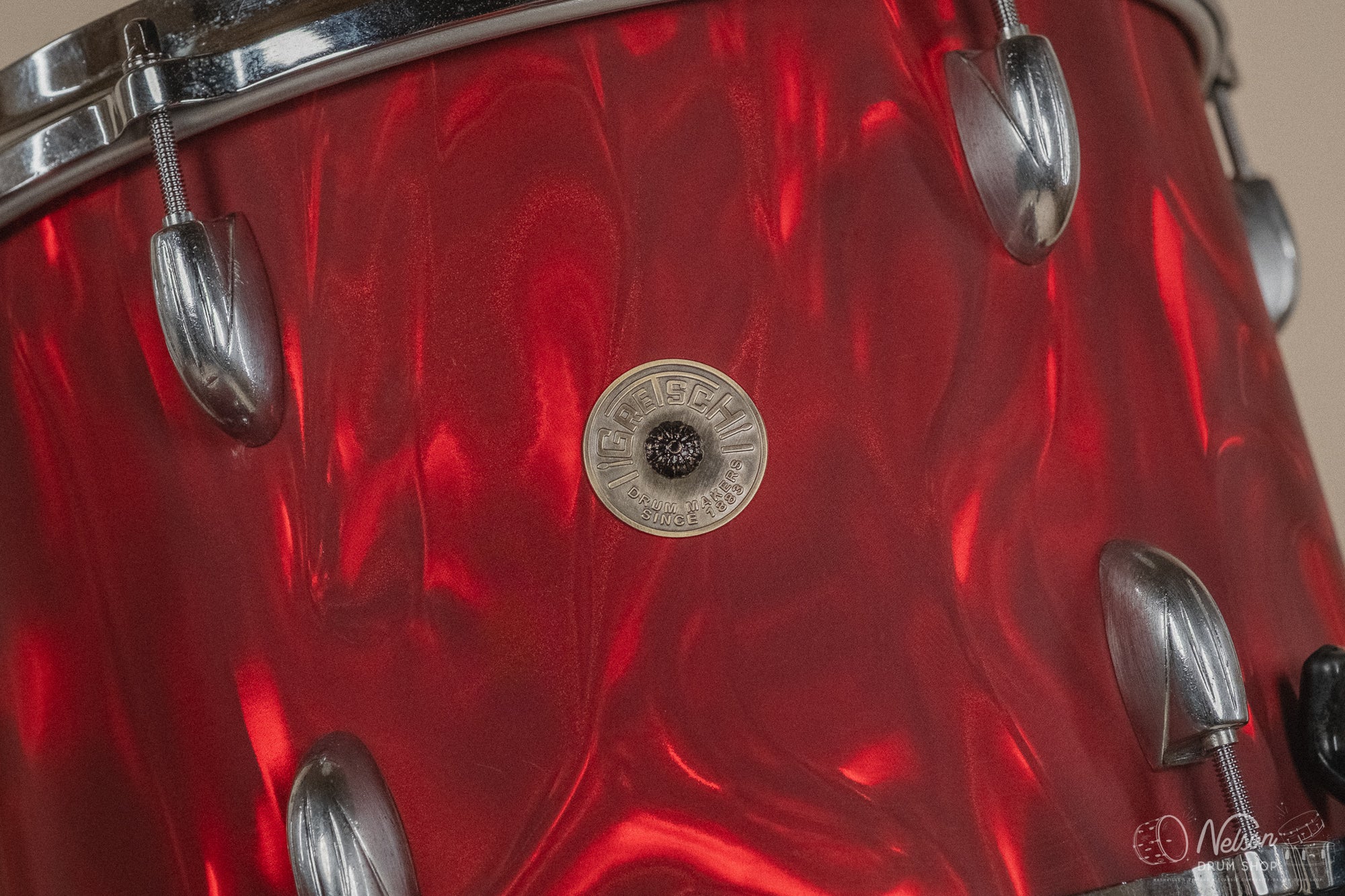 1960s Gretsch re-wrapped in Red Satin Flame - 14x22. 16x16, 9x13