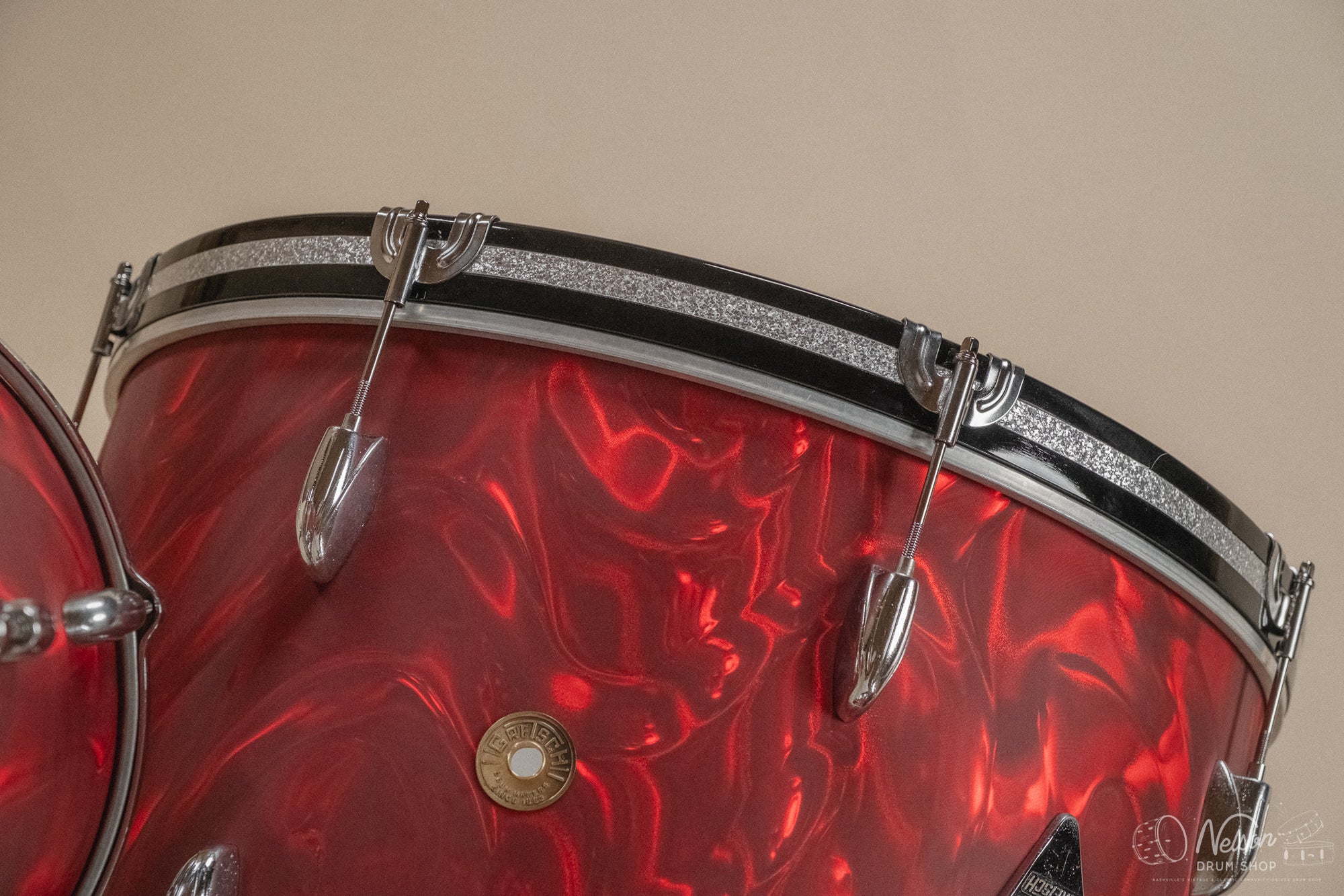 1960s Gretsch re-wrapped in Red Satin Flame - 14x22. 16x16, 9x13