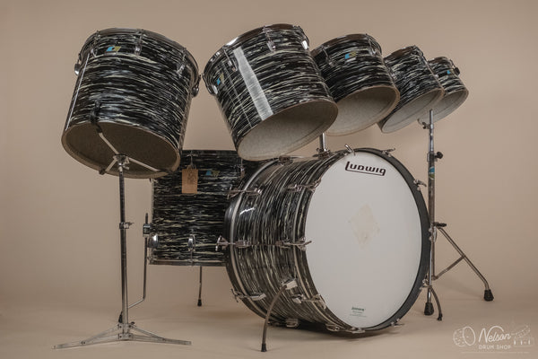 1976 Ludwig 'Power Factory' in Bowling Ball Black Oyster - 6.5x10, 8x12, 9x13, 12x15, 14x16, 16x18, 14x24