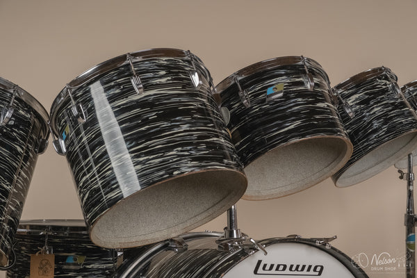 1976 Ludwig 'Power Factory' in Bowling Ball Black Oyster - 6.5x10, 8x12, 9x13, 12x15, 14x16, 16x18, 14x24