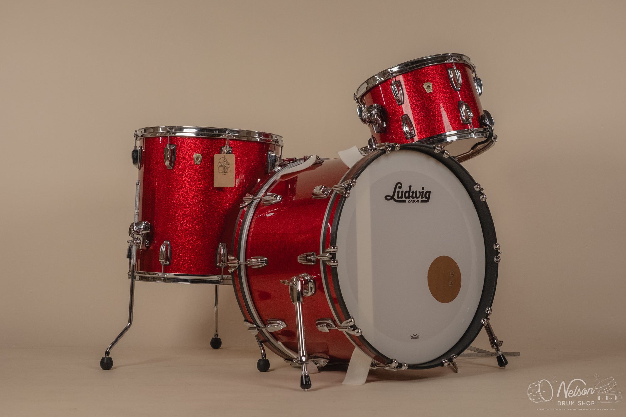 Used Ludwig Classic Maple 'Fab Outfit' in Red Sparkle - 14x22, 16x16, 9x13