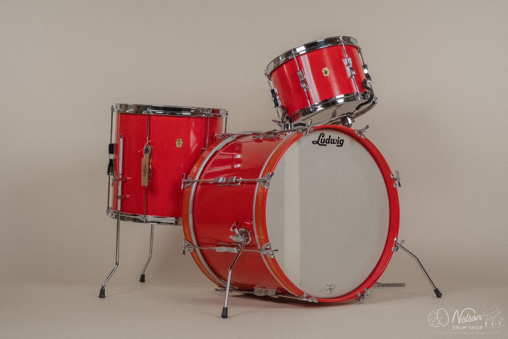 1960s Ludwig 'Club Date' in Fiesta Red Lacquer - 14x20, 8x12, 14x14