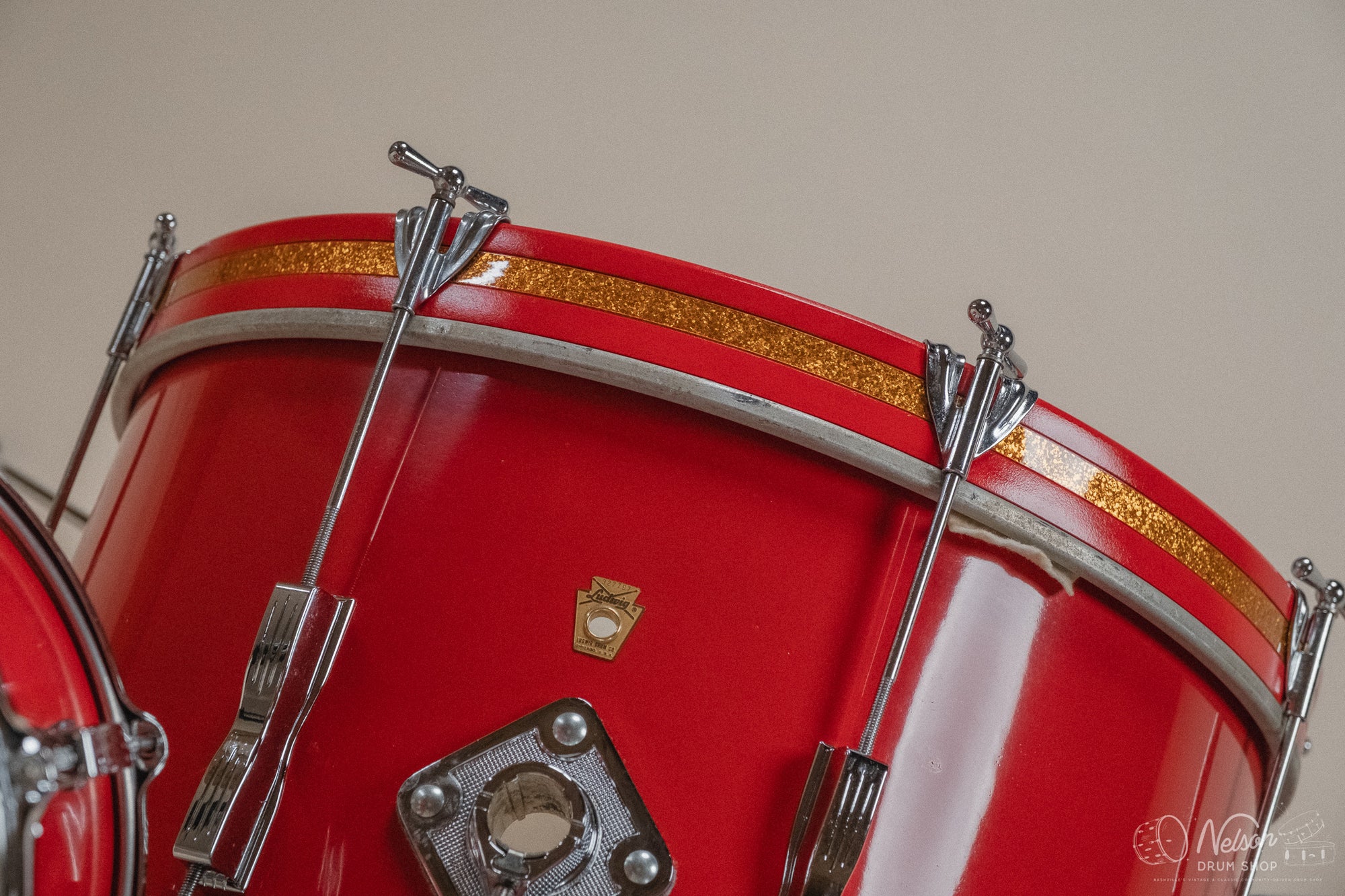 1960s Ludwig 'Club Date' in Fiesta Red Lacquer - 14x20, 8x12, 14x14