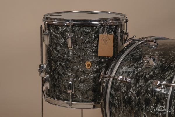 1960s Ludwig 'Downbeat' in Black Diamond Pearl - 14x20, 14x14, 8x12