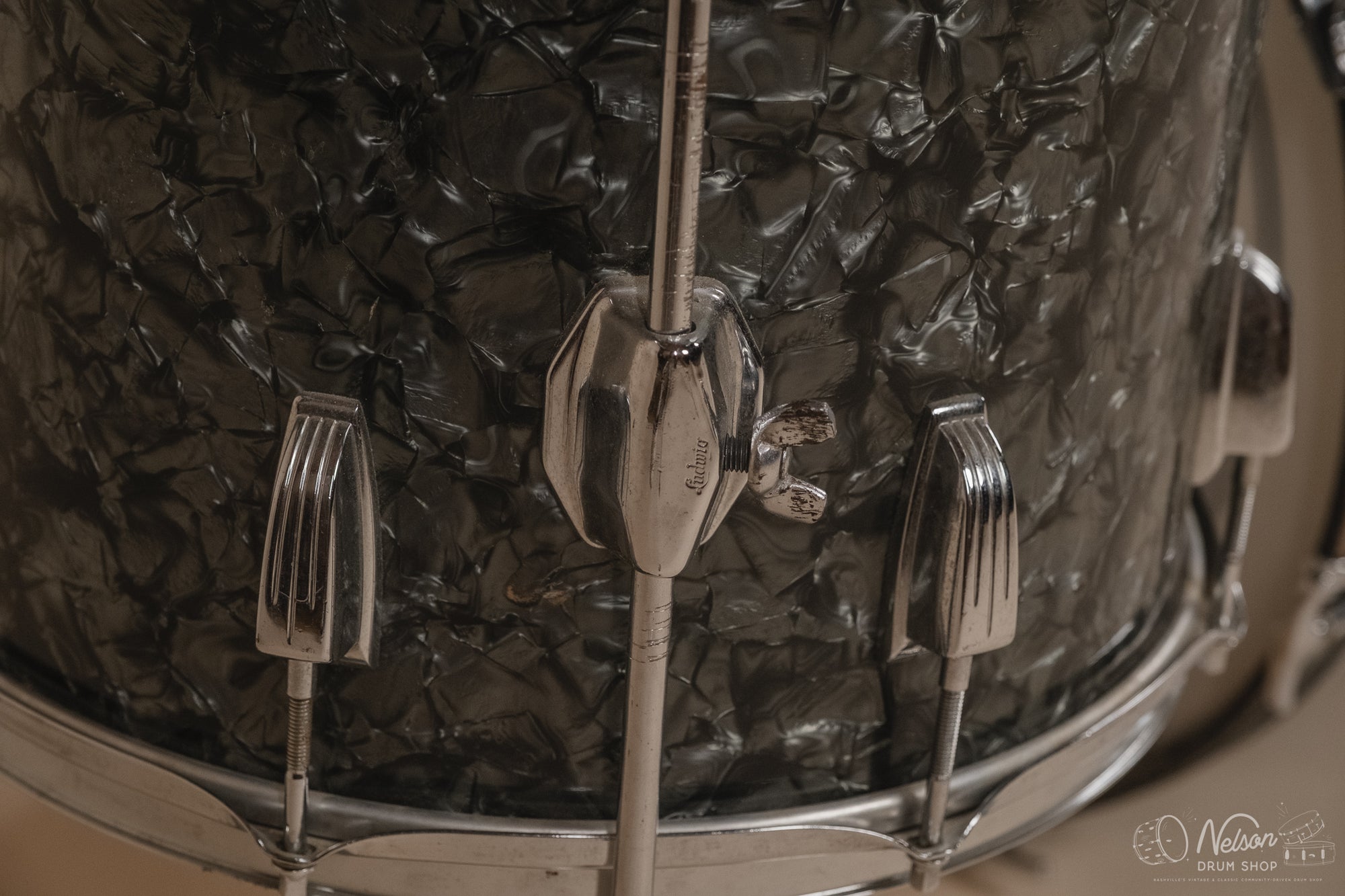 1960s Ludwig 'Downbeat' in Black Diamond Pearl - 14x20, 14x14, 8x12