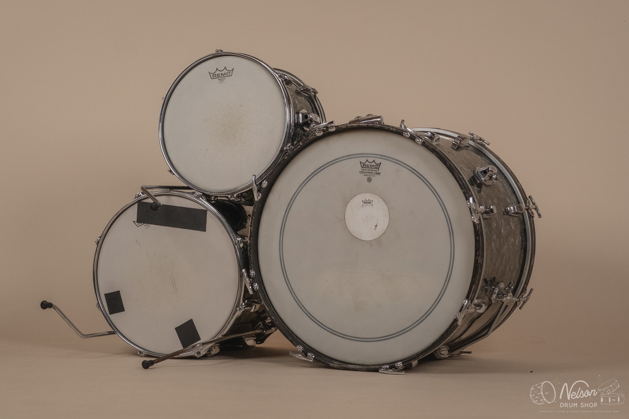 1960s Ludwig 'Downbeat' in Black Diamond Pearl - 14x20, 14x14, 8x12