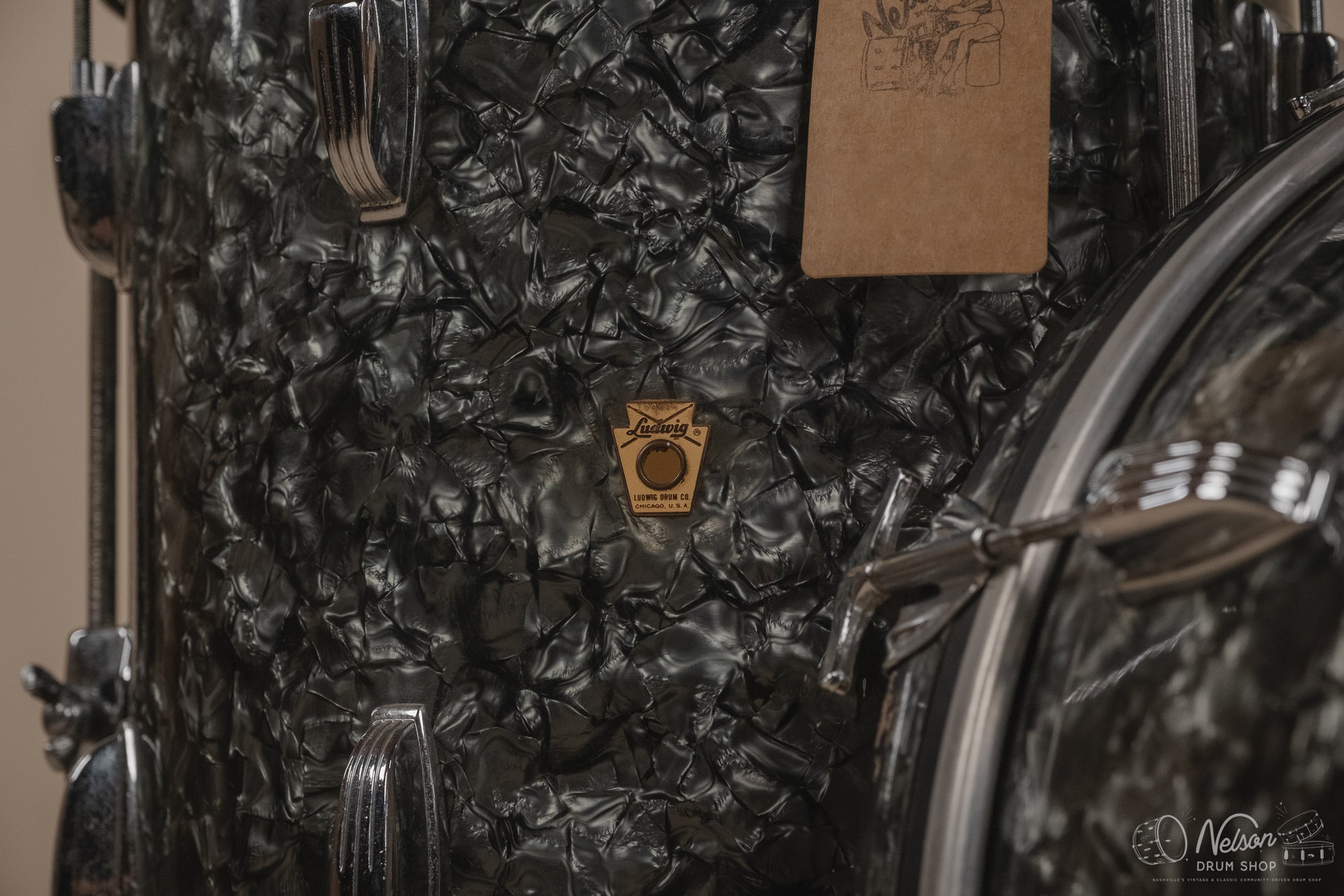 1960s Ludwig 'Downbeat' in Black Diamond Pearl - 14x20, 14x14, 8x12