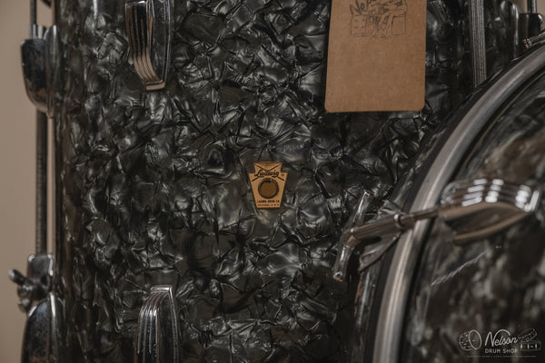 1960s Ludwig 'Downbeat' in Black Diamond Pearl - 14x20, 14x14, 8x12