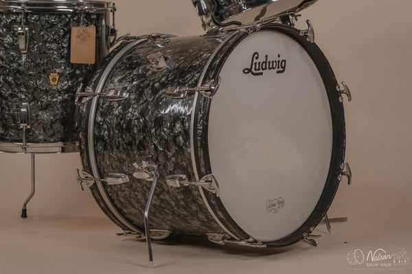 1960s Ludwig 'Downbeat' in Black Diamond Pearl - 14x20, 14x14, 8x12