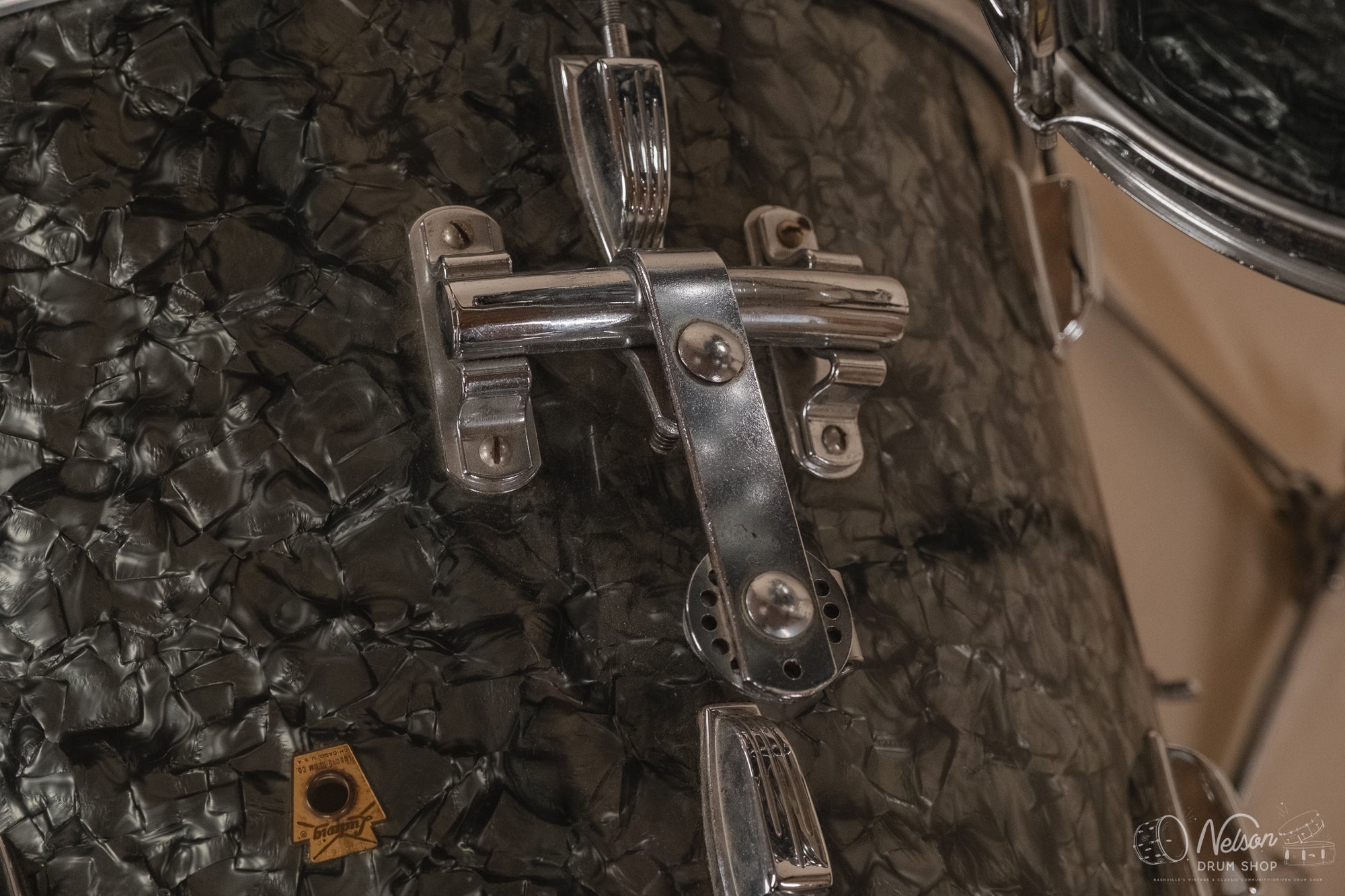 1960s Ludwig 'Downbeat' in Black Diamond Pearl - 14x20, 14x14, 8x12