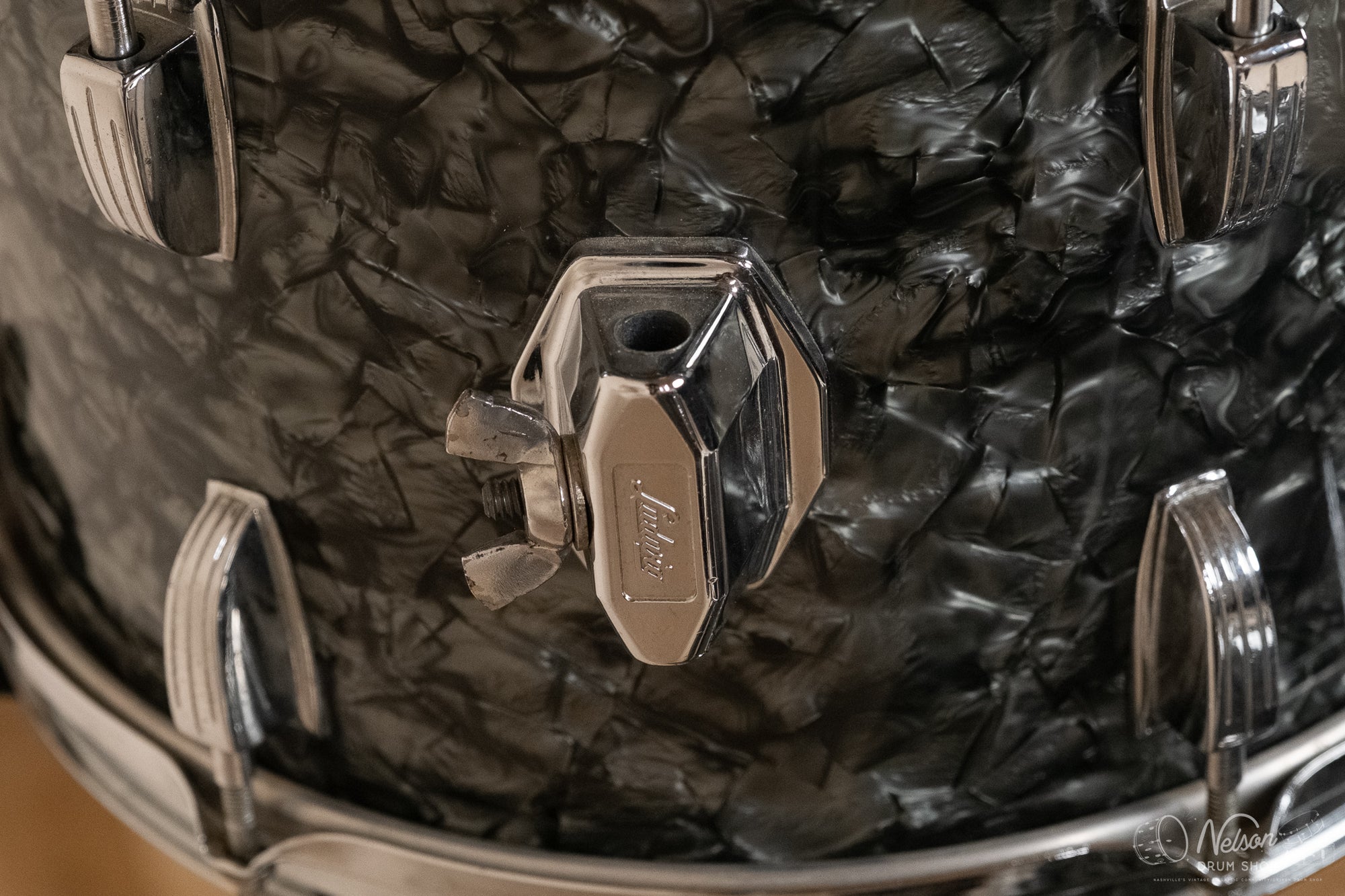 1960s Ludwig 'Downbeat' in Black Diamond Pearl - 14x20, 14x14, 8x12