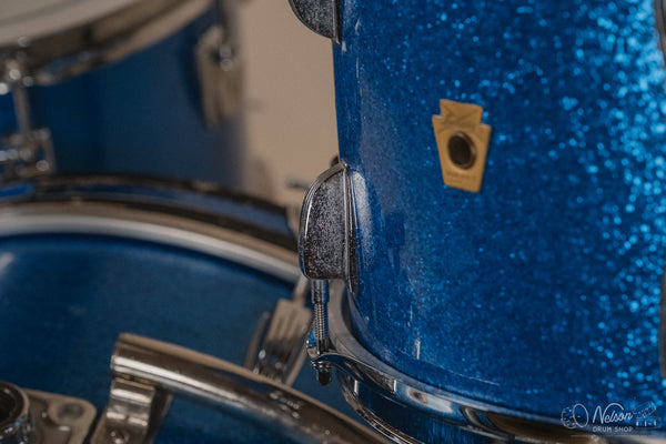 1960s Ludwig 'Downbeat' in Blue Sparkle - 14x20, 14x14, 8x12