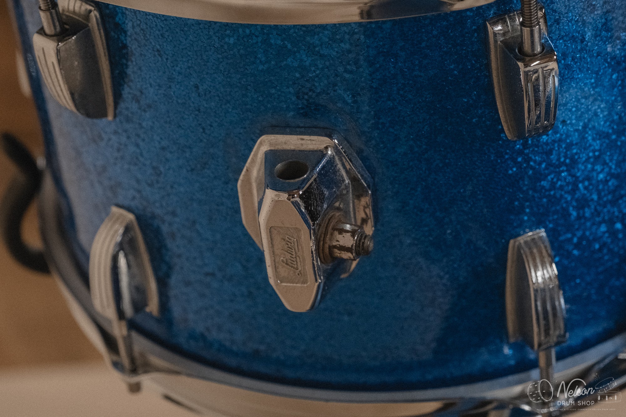 1960s Ludwig 'Downbeat' in Blue Sparkle - 14x20, 14x14, 8x12