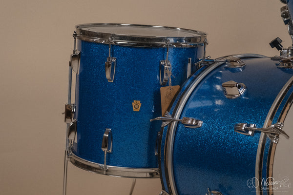 1960s Ludwig 'Downbeat' in Blue Sparkle - 14x20, 14x14, 8x12