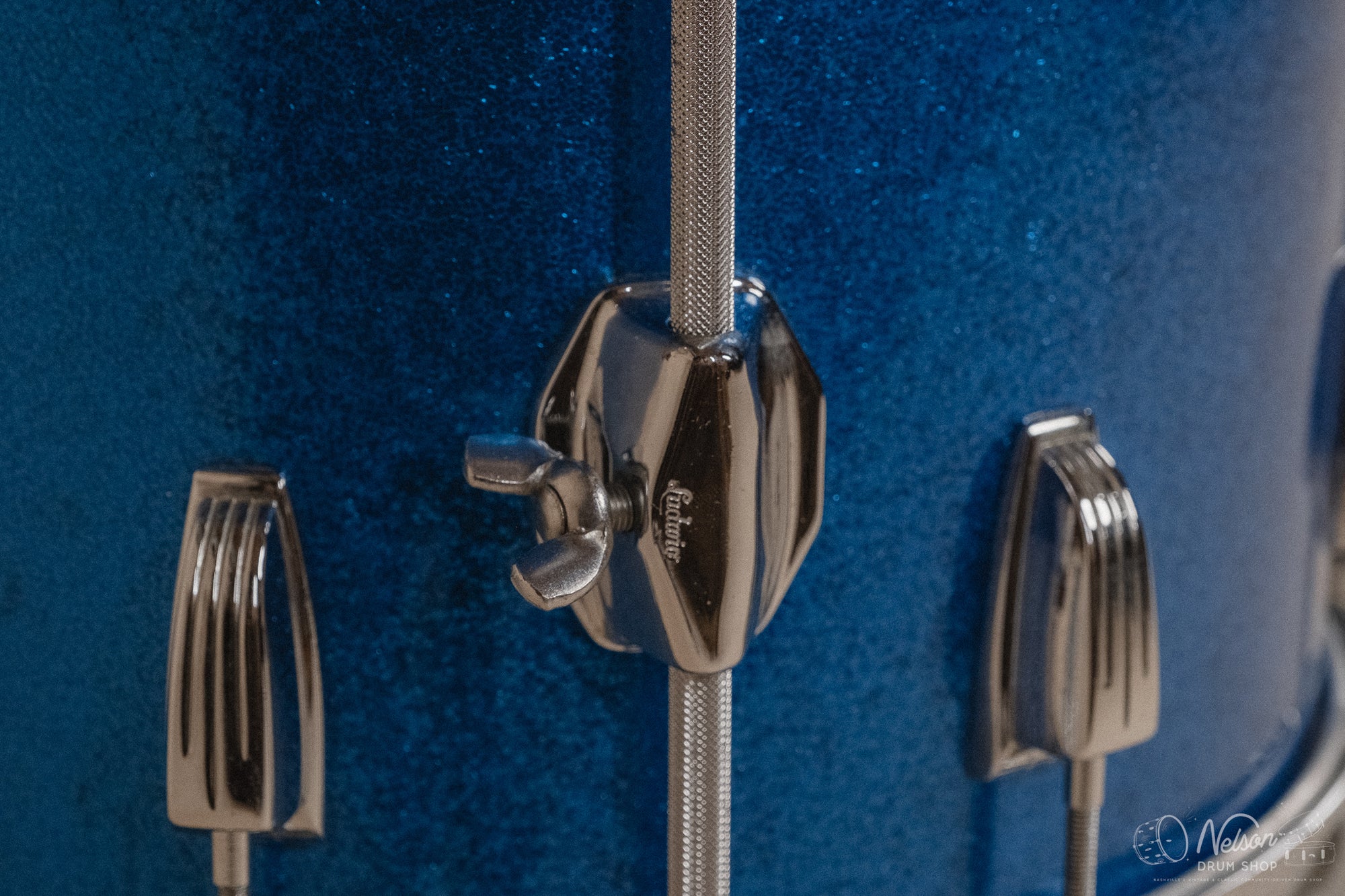 1960s Ludwig 'Downbeat' in Blue Sparkle - 14x20, 14x14, 8x12