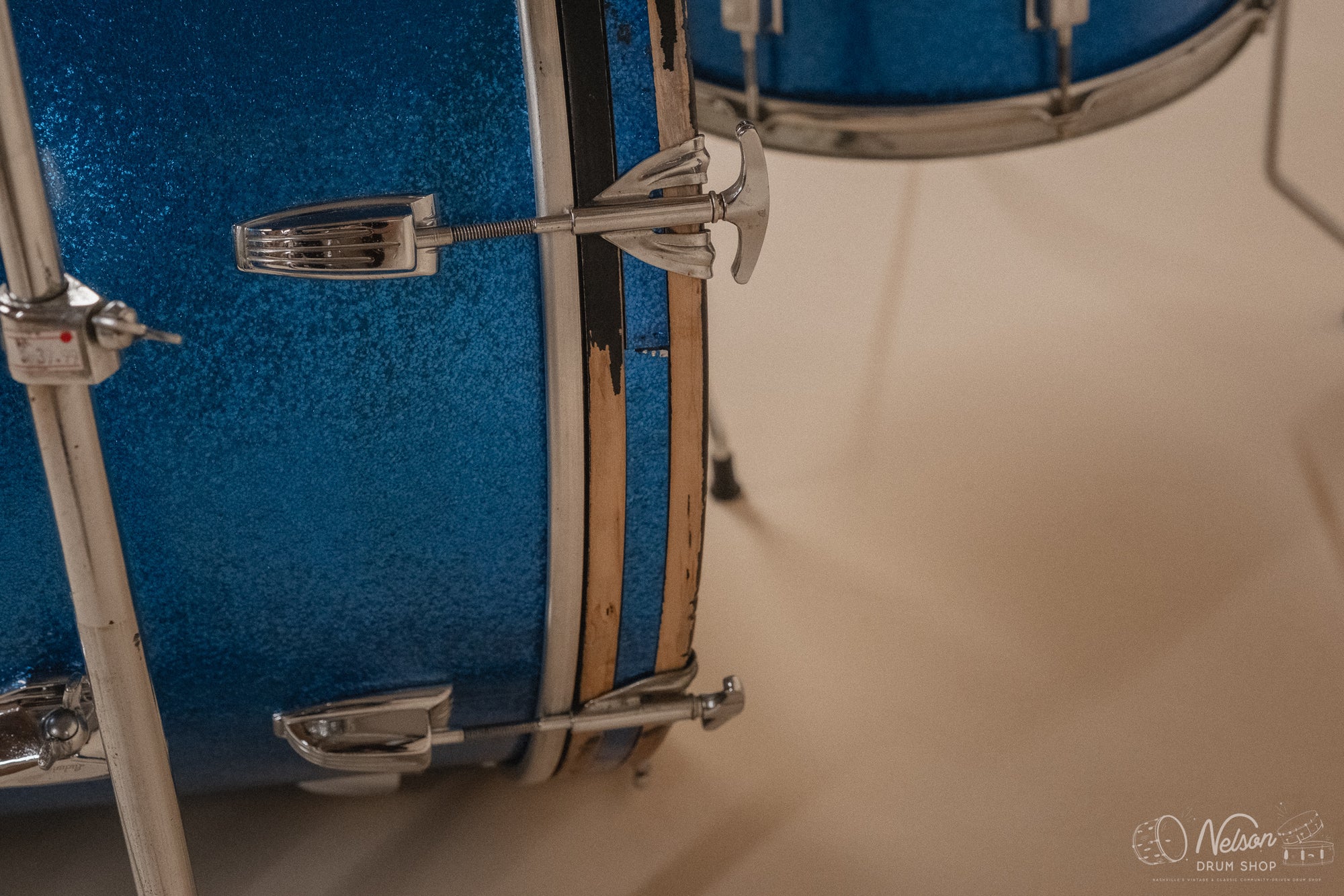 1960s Ludwig 'Downbeat' in Blue Sparkle - 14x20, 14x14, 8x12
