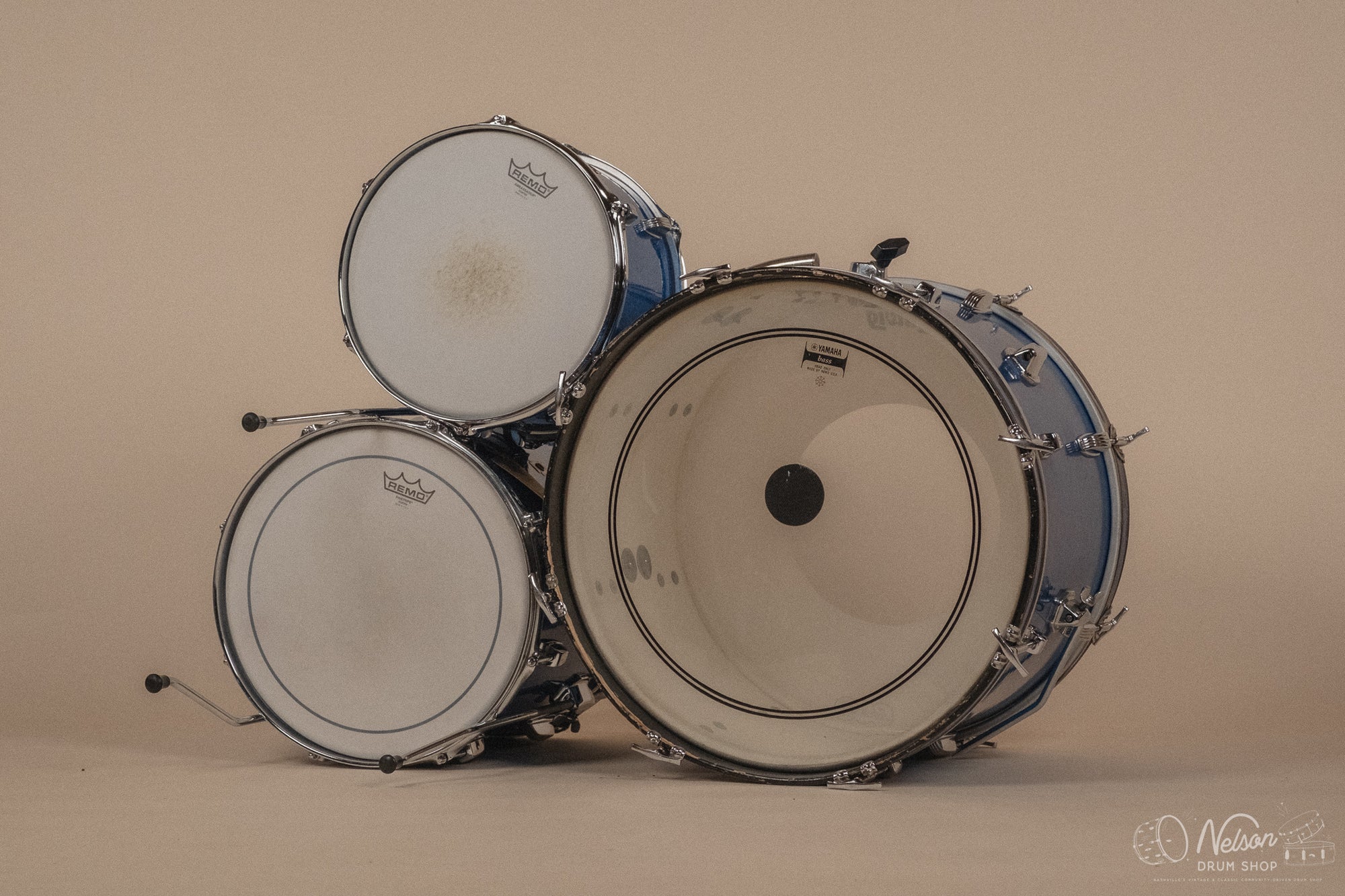 1960s Ludwig 'Downbeat' in Blue Sparkle - 14x20, 14x14, 8x12