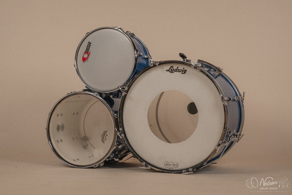 1960s Ludwig 'Downbeat' in Blue Sparkle - 14x20, 14x14, 8x12