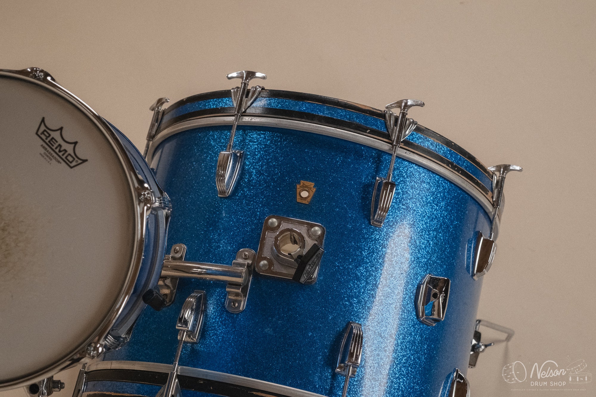 1960s Ludwig 'Downbeat' in Blue Sparkle - 14x20, 14x14, 8x12