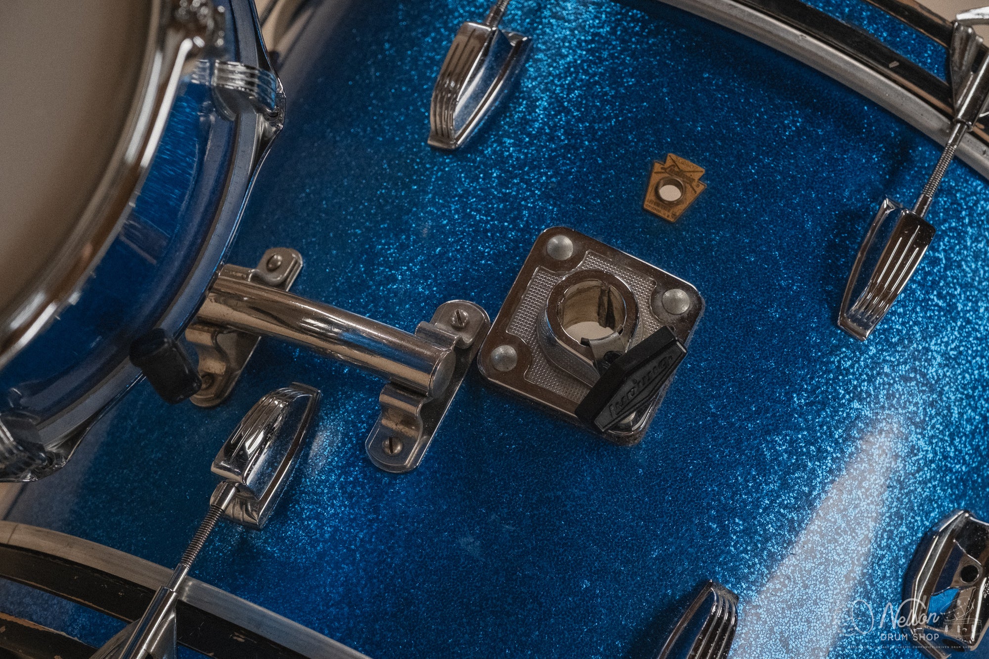1960s Ludwig 'Downbeat' in Blue Sparkle - 14x20, 14x14, 8x12