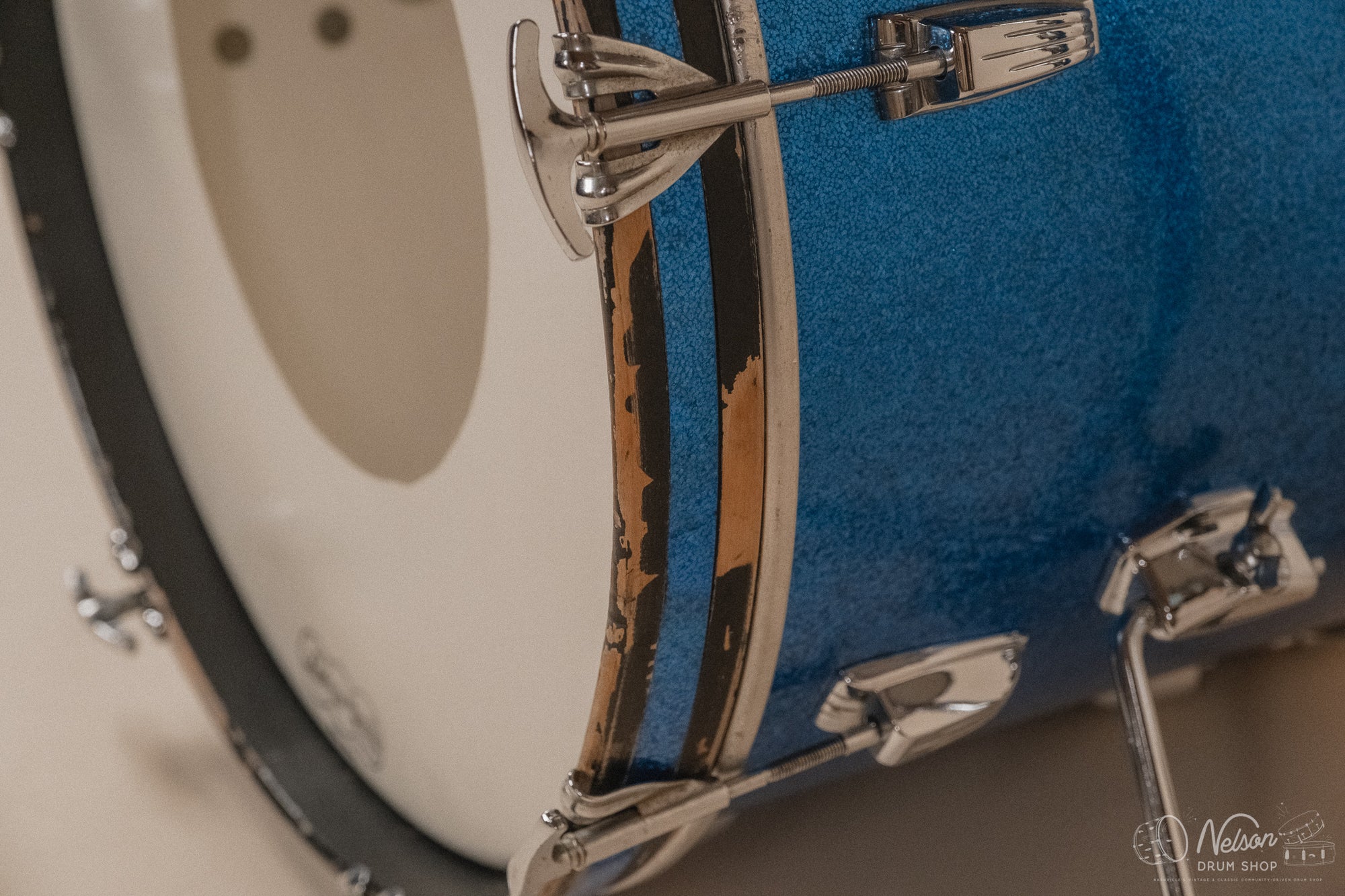 1960s Ludwig 'Downbeat' in Blue Sparkle - 14x20, 14x14, 8x12