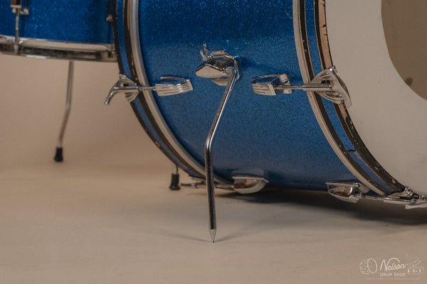1960s Ludwig 'Downbeat' in Blue Sparkle - 14x20, 14x14, 8x12