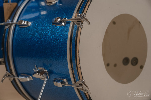1960s Ludwig 'Downbeat' in Blue Sparkle - 14x20, 14x14, 8x12