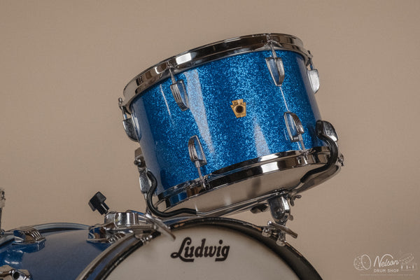 1960s Ludwig 'Downbeat' in Blue Sparkle - 14x20, 14x14, 8x12