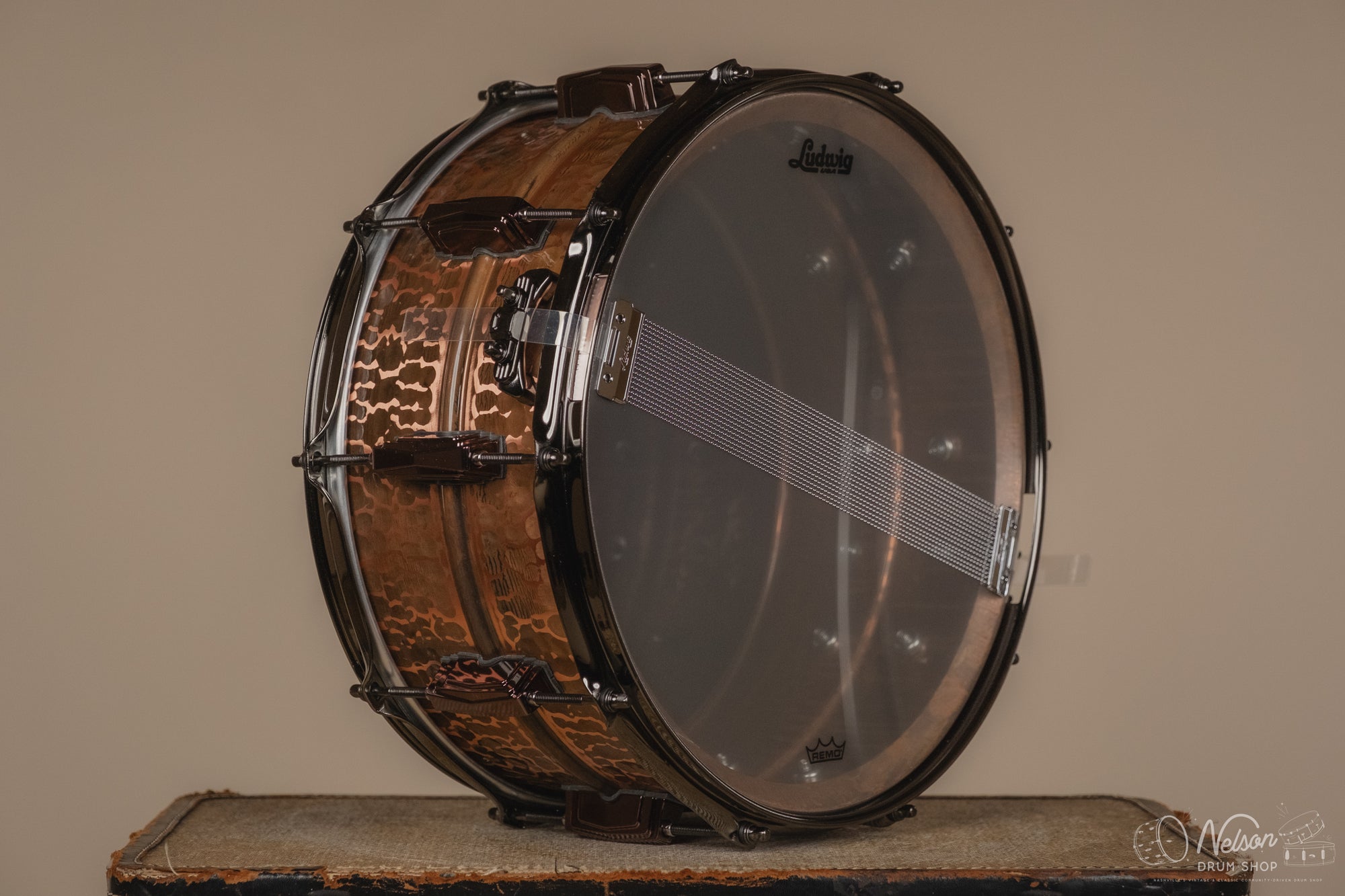 Ludwig Hammered Raw 'Copper-Phonic' w/ Black Nickel Hardware - 6.5x14