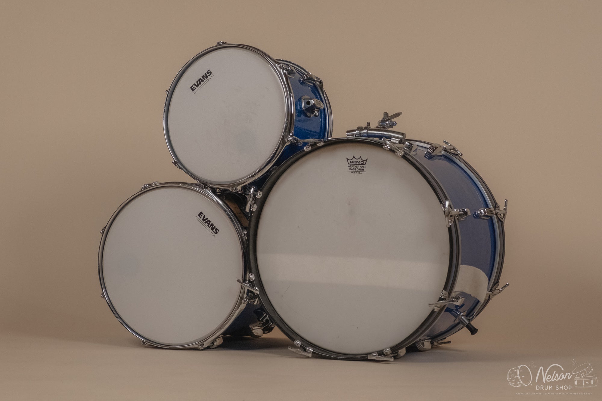 1970s Ludwig 'Jazzette' in Re-wrapped Blue Sparkle - 8x12, 14x14, 12x18