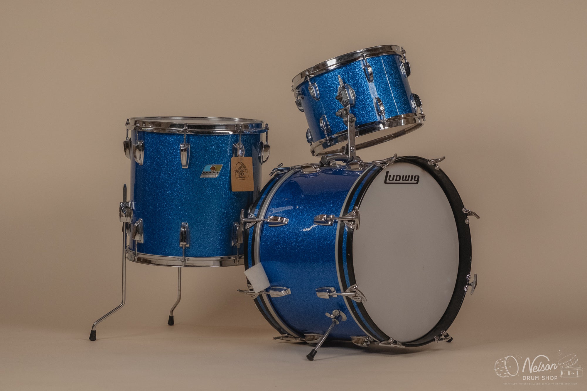 1970s Ludwig 'Jazzette' in Re-wrapped Blue Sparkle - 8x12, 14x14, 12x18