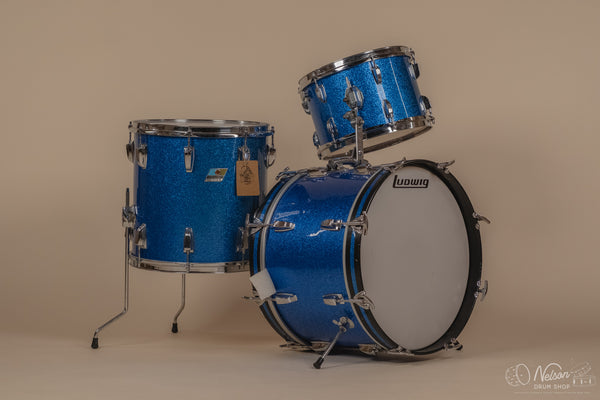 1970s Ludwig 'Jazzette' in Re-wrapped Blue Sparkle - 8x12, 14x14, 12x18