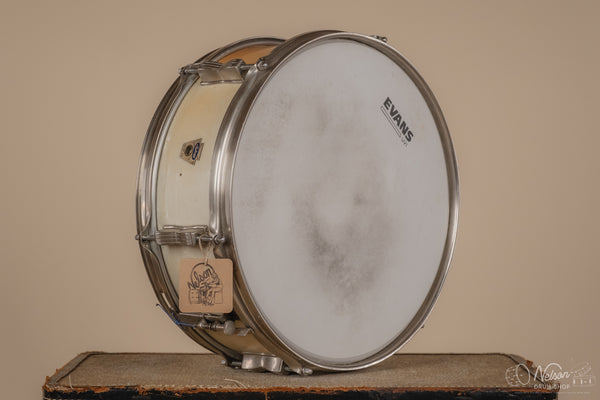 1959-60 Ludwig Transition Badge LM491 'Pioneer' in Faded White Marine Pearl - 5.5x14