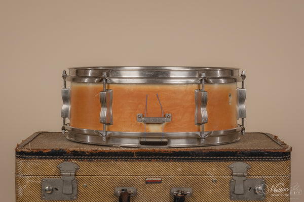 1959-60 Ludwig Transition Badge LM491 'Pioneer' in Faded White Marine Pearl - 5.5x14