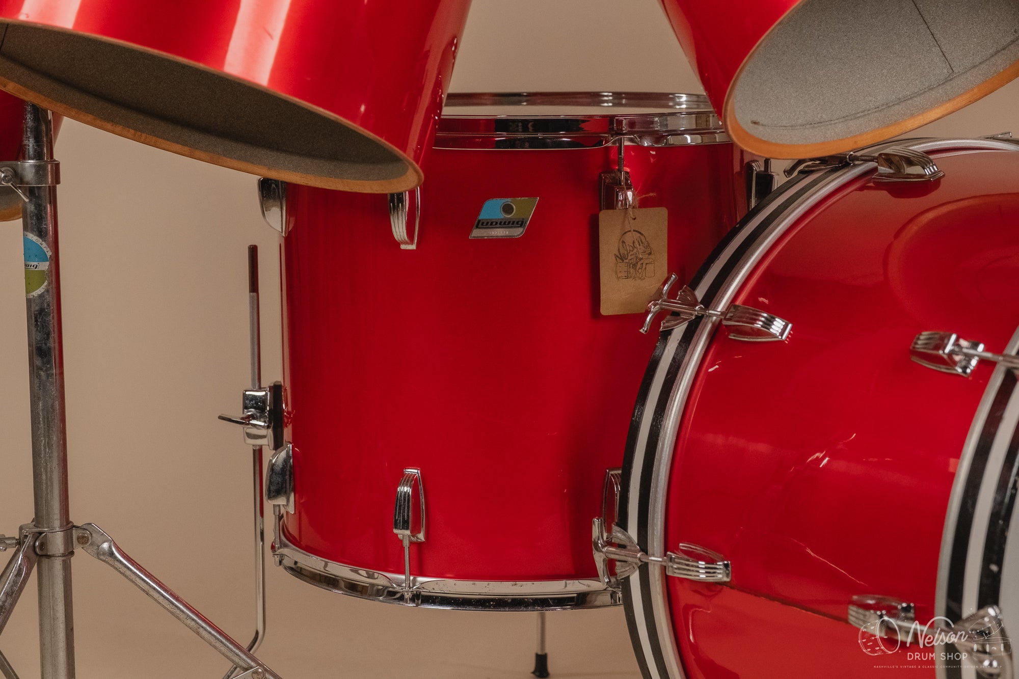 1970s Ludwig 3ply 'Power Factory' in Red Silk - 6.5x10, 8x12, 9x13, 10x14, 12x15, 14x16, 16x18, 14x24