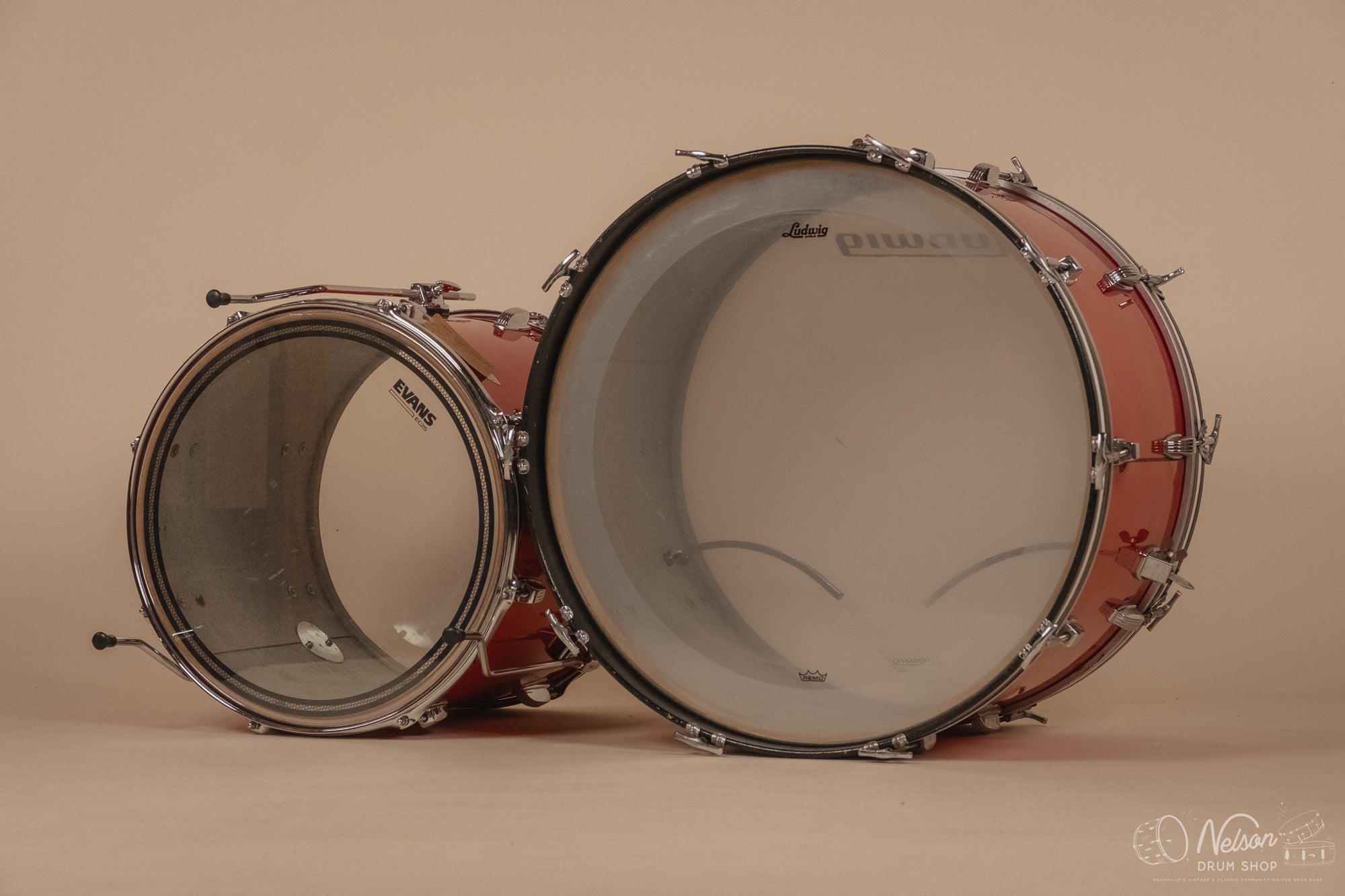 1970s Ludwig 3ply 'Power Factory' in Red Silk - 6.5x10, 8x12, 9x13, 10x14, 12x15, 14x16, 16x18, 14x24