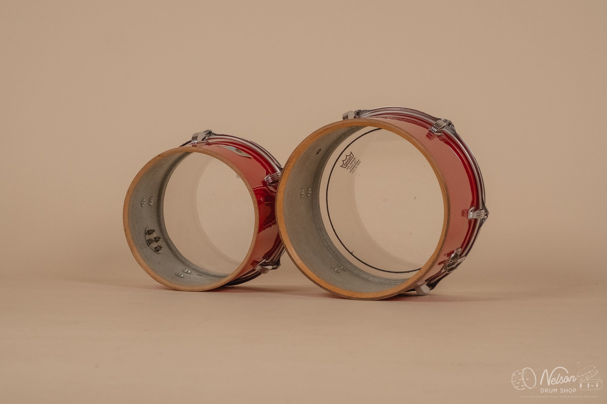 1970s Ludwig 3ply 'Power Factory' in Red Silk - 6.5x10, 8x12, 9x13, 10x14, 12x15, 14x16, 16x18, 14x24