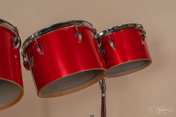 1970s Ludwig 3ply 'Power Factory' in Red Silk - 6.5x10, 8x12, 9x13, 10x14, 12x15, 14x16, 16x18, 14x24