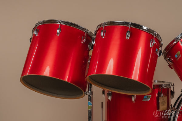 1970s Ludwig 3ply 'Power Factory' in Red Silk - 6.5x10, 8x12, 9x13, 10x14, 12x15, 14x16, 16x18, 14x24