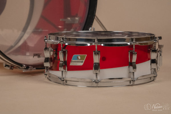 1970s Ludwig Vistalite 'Quadraplus' Pattern E in Red/White - 14x22, 9x13ct, 10x14ct, 12x15ct, 14x16ct, 16x18, 5x14sn