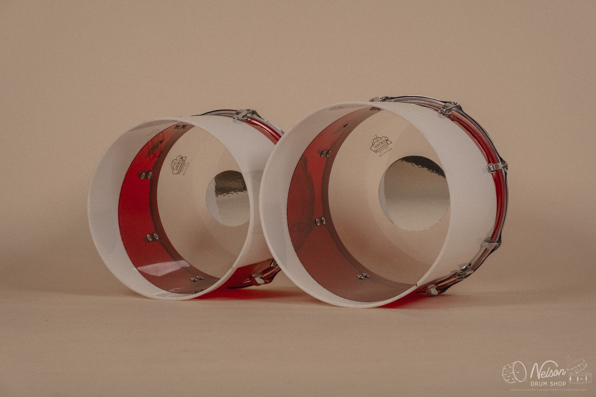 1970s Ludwig Vistalite 'Quadraplus' Pattern E in Red/White - 14x22, 9x13ct, 10x14ct, 12x15ct, 14x16ct, 16x18, 5x14sn