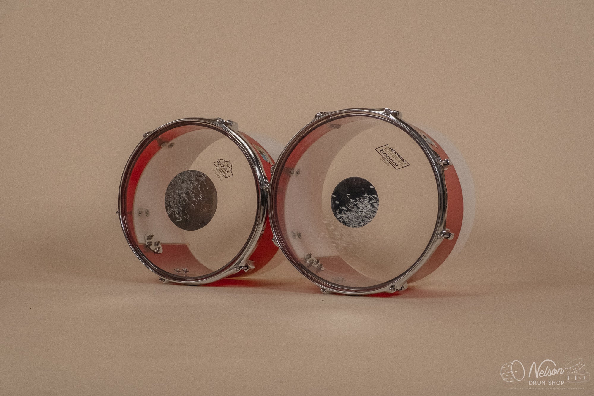 1970s Ludwig Vistalite 'Quadraplus' Pattern E in Red/White - 14x22, 9x13ct, 10x14ct, 12x15ct, 14x16ct, 16x18, 5x14sn