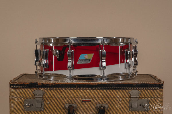 1970s Ludwig Vistalite 'Quadraplus' Pattern E in Red/White - 14x22, 9x13ct, 10x14ct, 12x15ct, 14x16ct, 16x18, 5x14sn