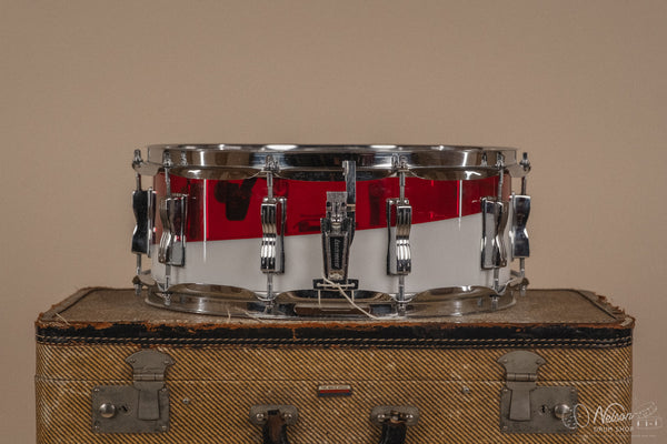 1970s Ludwig Vistalite 'Quadraplus' Pattern E in Red/White - 14x22, 9x13ct, 10x14ct, 12x15ct, 14x16ct, 16x18, 5x14sn