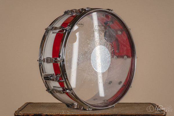 1970s Ludwig Vistalite 'Quadraplus' Pattern E in Red/White - 14x22, 9x13ct, 10x14ct, 12x15ct, 14x16ct, 16x18, 5x14sn