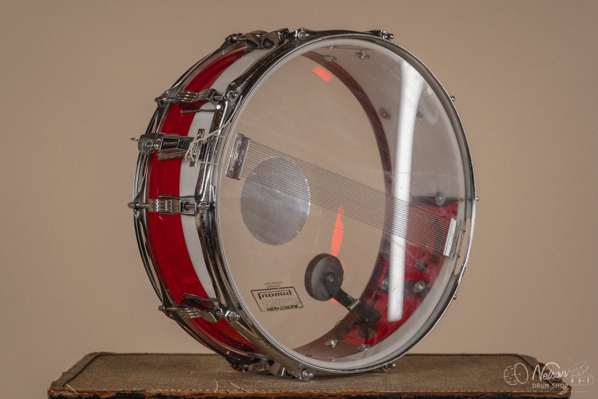 1970s Ludwig Vistalite 'Quadraplus' Pattern E in Red/White - 14x22, 9x13ct, 10x14ct, 12x15ct, 14x16ct, 16x18, 5x14sn