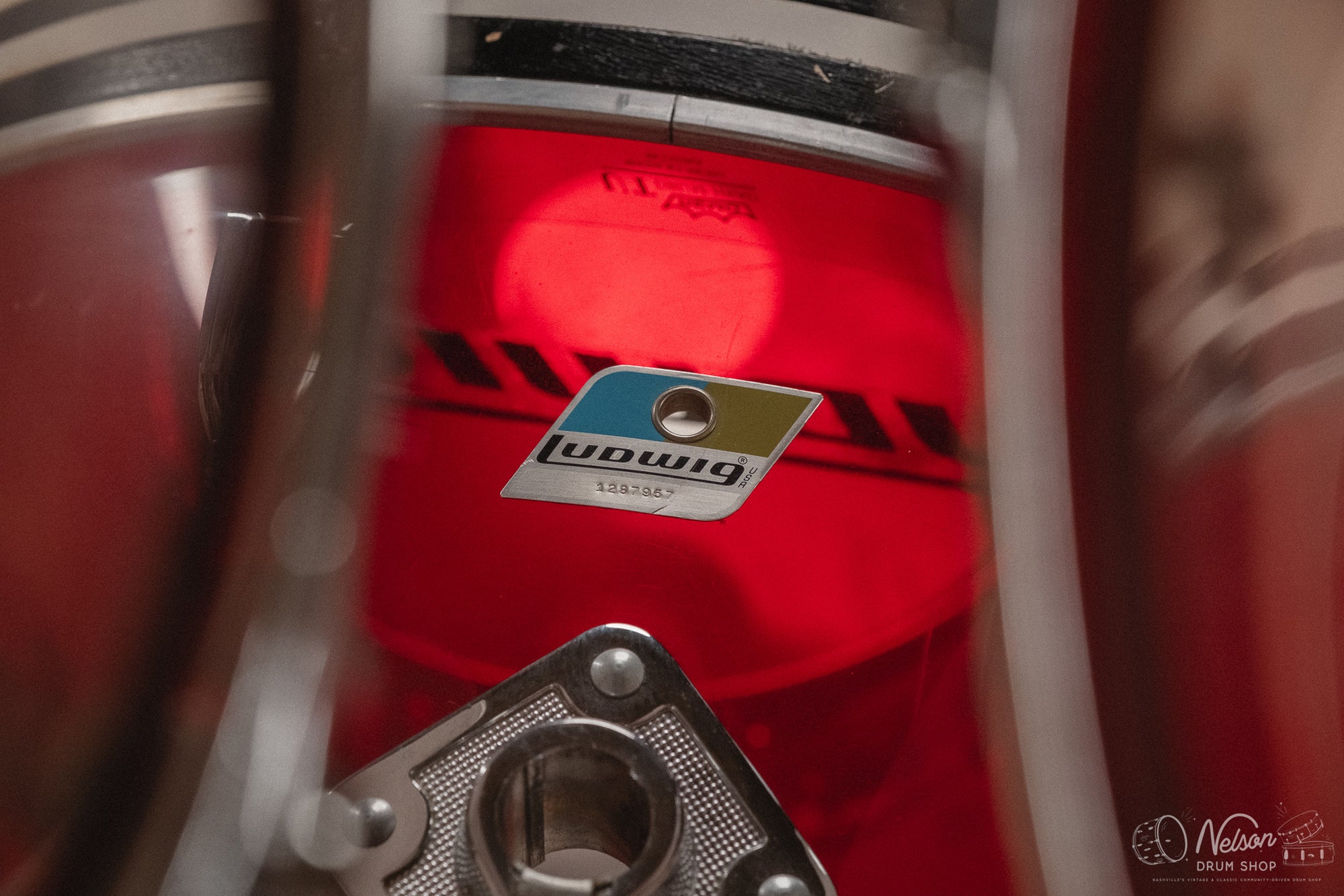 1970s Ludwig Vistalite 'Quadraplus' Pattern E in Red/White - 14x22, 9x13ct, 10x14ct, 12x15ct, 14x16ct, 16x18, 5x14sn