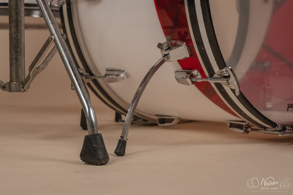 1970s Ludwig Vistalite 'Quadraplus' Pattern E in Red/White - 14x22, 9x13ct, 10x14ct, 12x15ct, 14x16ct, 16x18, 5x14sn