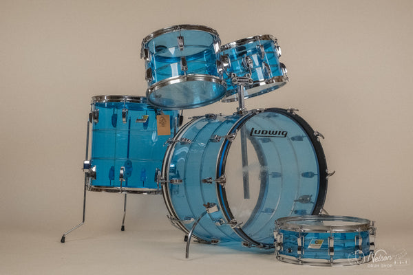 1970s Ludwig Vistalite Tivoli Pattern A 'Big Beat' in Blue/Blue/Blue - 14x22, 16x16, 9x13, 8x12, 5x14sn