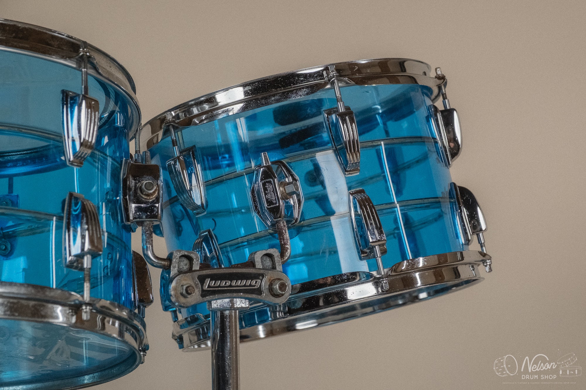 1970s Ludwig Vistalite Tivoli Pattern A 'Big Beat' in Blue/Blue/Blue - 14x22, 16x16, 9x13, 8x12, 5x14sn